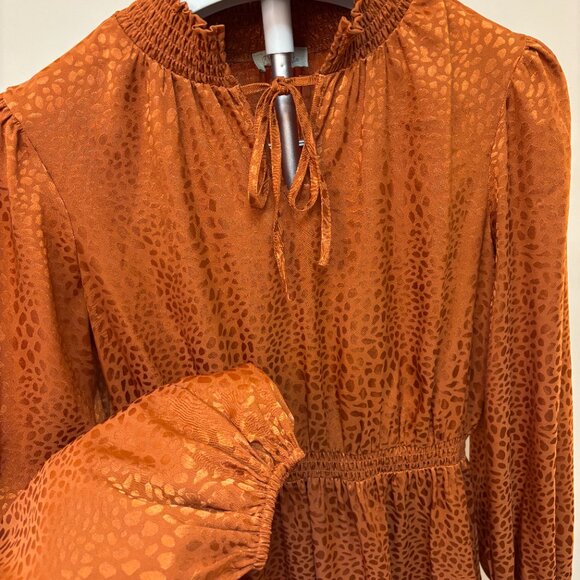 Chenault Leopard Print Burnt Orange Long Sleeve Midi Dress Sz Medium - Picture 3 of 8